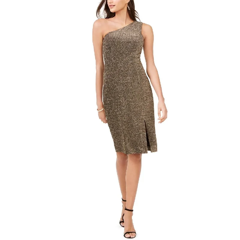 Women's Casual Sundresses-Vince Camuto Women's One Shoulder Glitter Knit Dress Gold Size 4