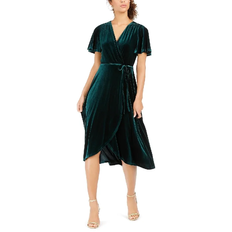 Women's Casual Mini Sundresses-Vince Camuto Women's Velvet Faux-Wrap Dress Dark Green Size 12