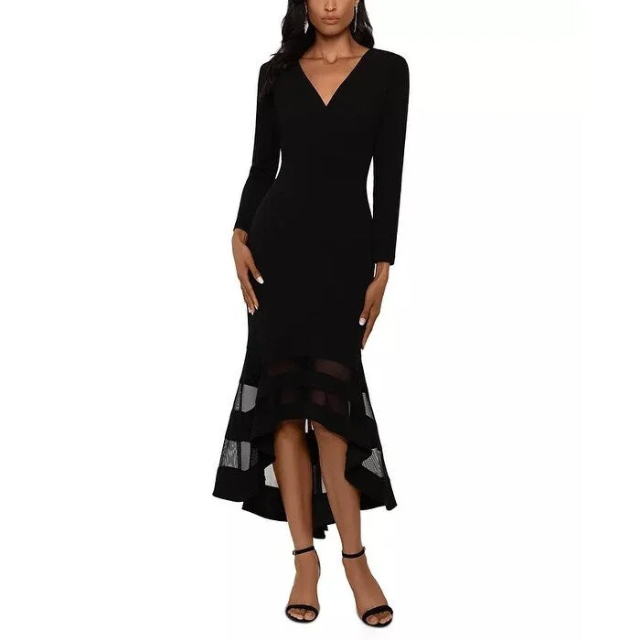 Women's Casual Date Print Dresses-XSCAPE Women's Crepe Flounce Dress Black Size 12 Petite - 12 Petite