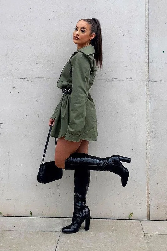 Khaki Oversized Shirt Dress - Chelby