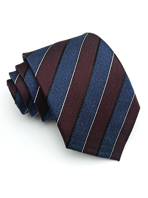 Women's Tribal Print T-Shirts-Awning Stripe Tie - Navy Blue with Maroon Line