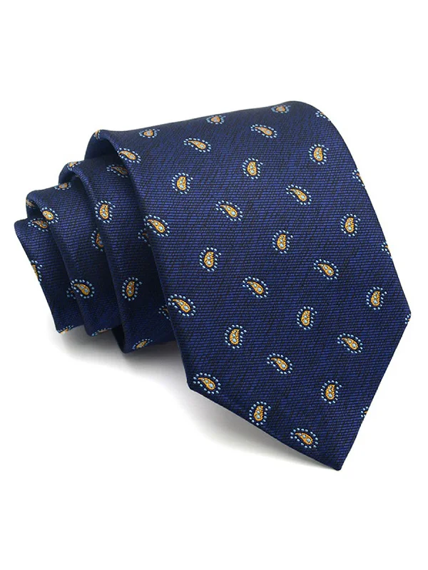 Women's Tie Neck T-Shirts-Budding Paisley Tie - Navy Blue