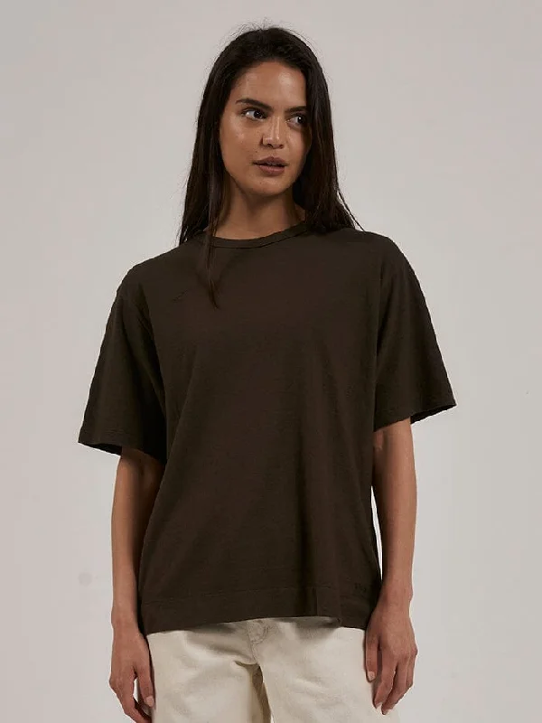 Women's Split Side T-Shirts-Hemp Lightweight Box Fit Tee - Tarmac