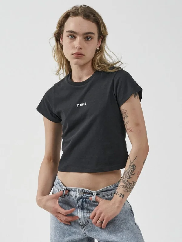 Women's Studded T-Shirts-Minimal Thrills Mini Tee - Washed Black