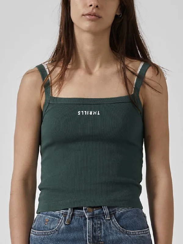 Women's Sustainable T-Shirts-Minimal Thrills Rib Singlet - Mallard Green