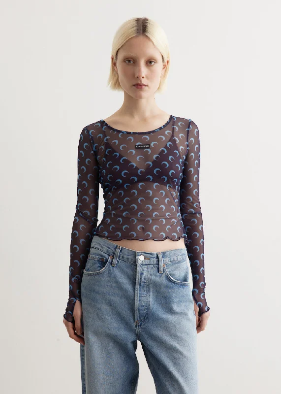 Women's Autumn T-Shirts-Second Skin Mesh Cropped Top