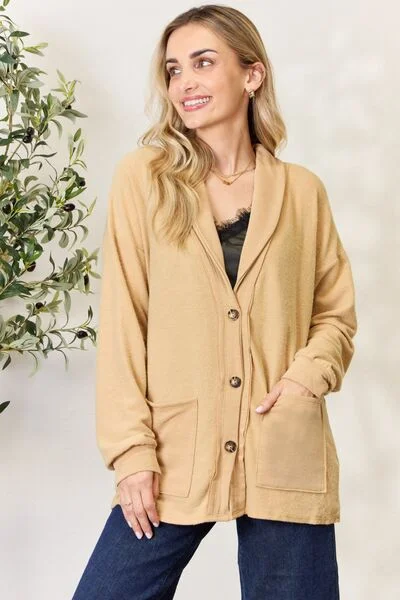 Women's Silk Pencil Cardigans-Heimish Full Size Button Up Long Sleeve Cardigan