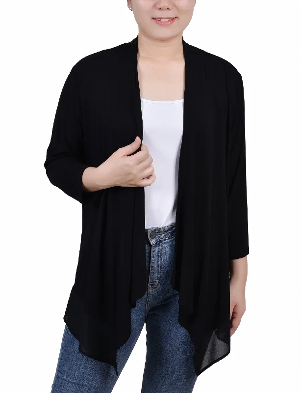 Women's Waterproof Pleated Cardigans-3/4 Sleeve Sharkbite Hem Cardigan