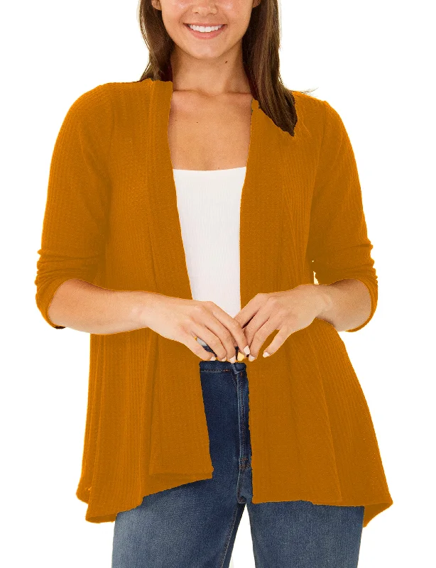 Women's Windproof A-Line Cardigans-3/4 Sleeve Open Front Waffle Weave Cardigan