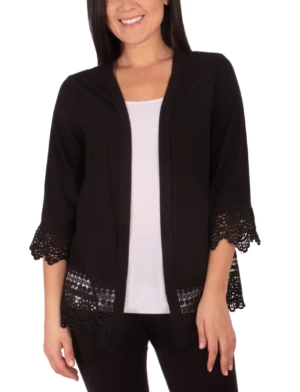 Women's Waterproof Pencil Cardigans-Long Cardigan With Crochet-Trimmed Cuffs And Hem