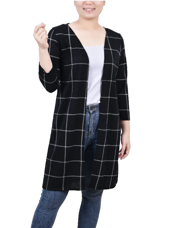 Women's Windproof Pleated Cardigans-3/4 Sleeve Knit Cardigan