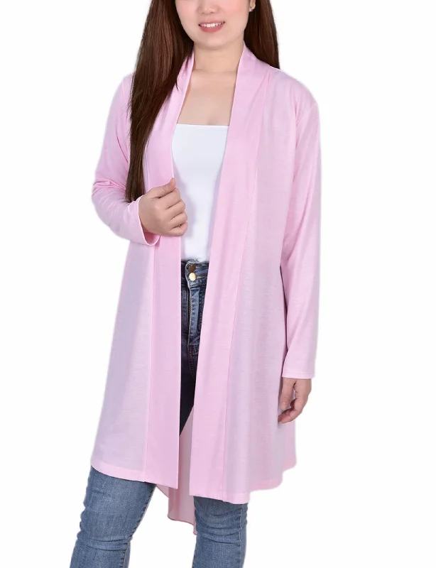 Women's Windproof Cardigans-Long Sleeve Knit Cardigan with Chiffon Back