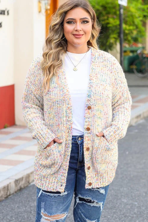 Women's Silk Ruffle Cardigans-Plus Size Heathered Long Sleeve Pocketed Cardigan