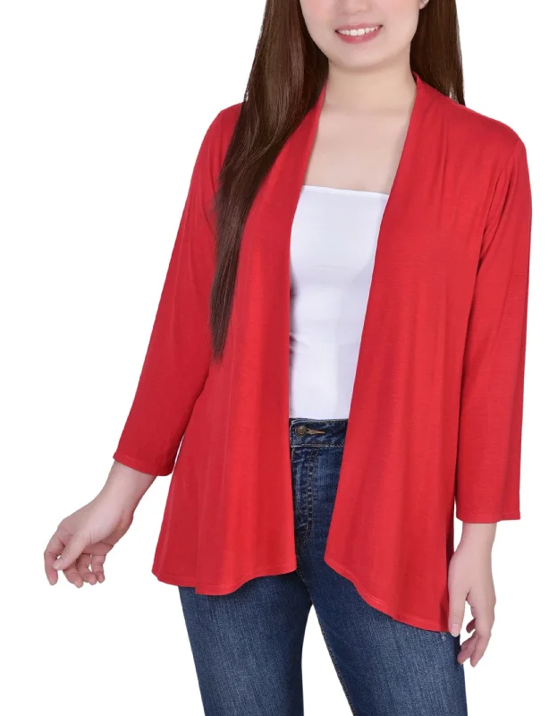 Women's UV Protection Cardigans-Petite Solid 3/4 Sleeve Cardigan