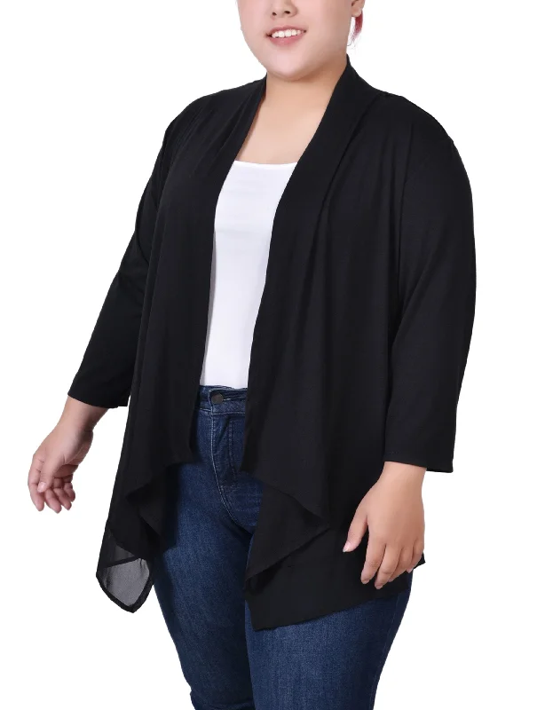 Women's Turtleneck Cardigans-Plus Size 3/4 Sleeve Sharkbite Hem Cardigan