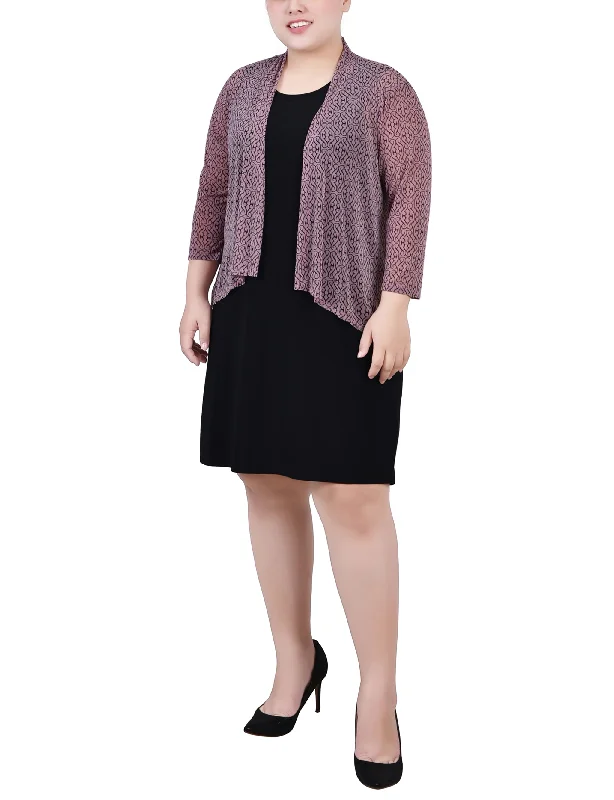 Women's Tulle Pencil Cardigans-Plus Size Cardigan And Dress Set