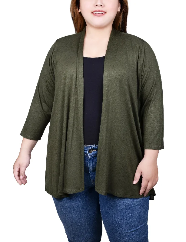 Women's Thermal Pencil Cardigans-Plus Size 3/4 Sleeve Solid Cardigan