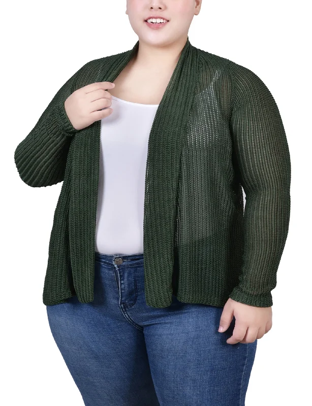 Women's Tulle Denim Cardigans-Plus Size Open Knit Cardigan