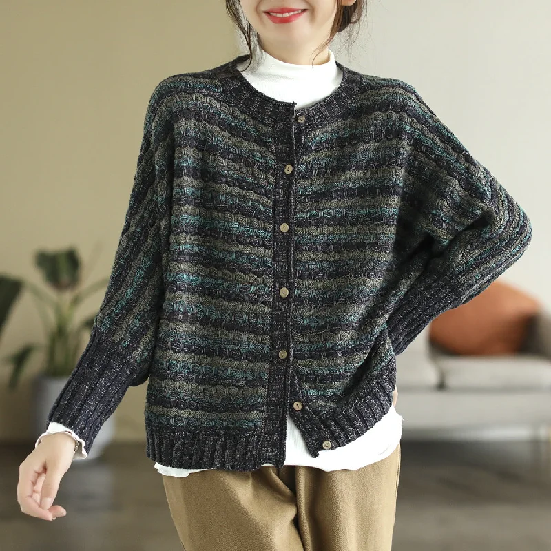 Women's Fleece Pencil Cardigans-Women Autumn Winter Loose Colorful Knit Cardigan