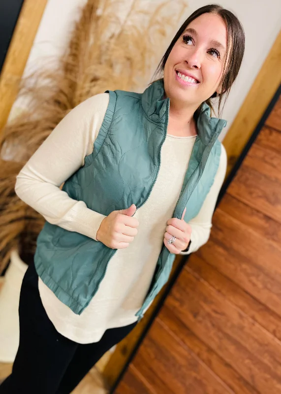 Women's Yoga Cardigans-Forest - Women's Quilted Freestyle Vest with Pockets