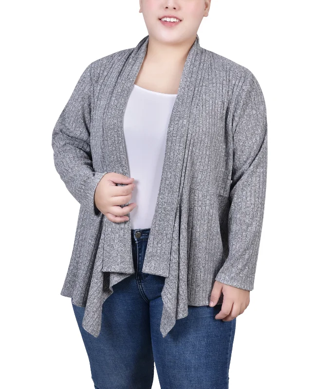 Women's Tulle Floral Cardigans-Plus Size Long Sleeve Ribbed Cardigan