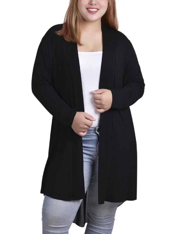 Women's Tulle Ruffle Cardigans-Plus Size Long Sleeve Knit Cardigan with Chiffon Back