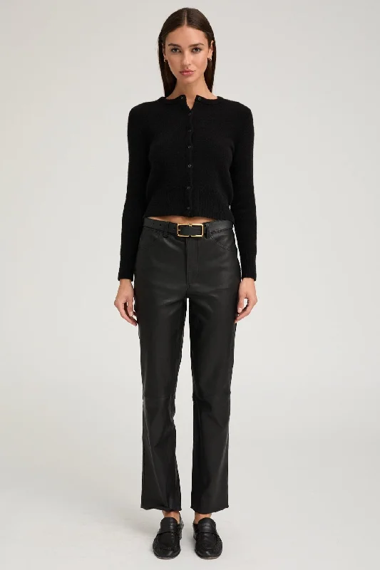 Women's Neon Pants-Black Leather Ankle Slim Straight