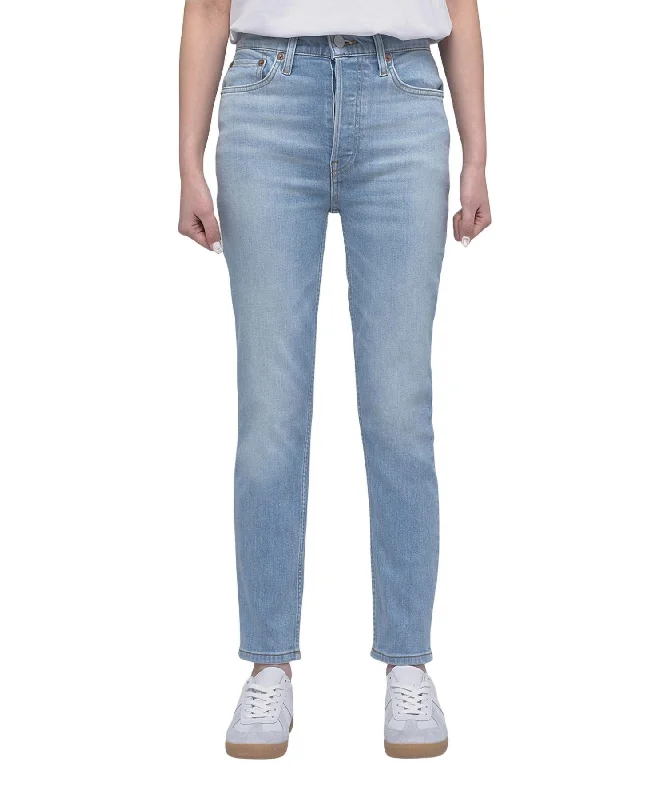 Women's Stone Wash Pants-90's High-Rise Ankle Crop Jean In Costa Indigo