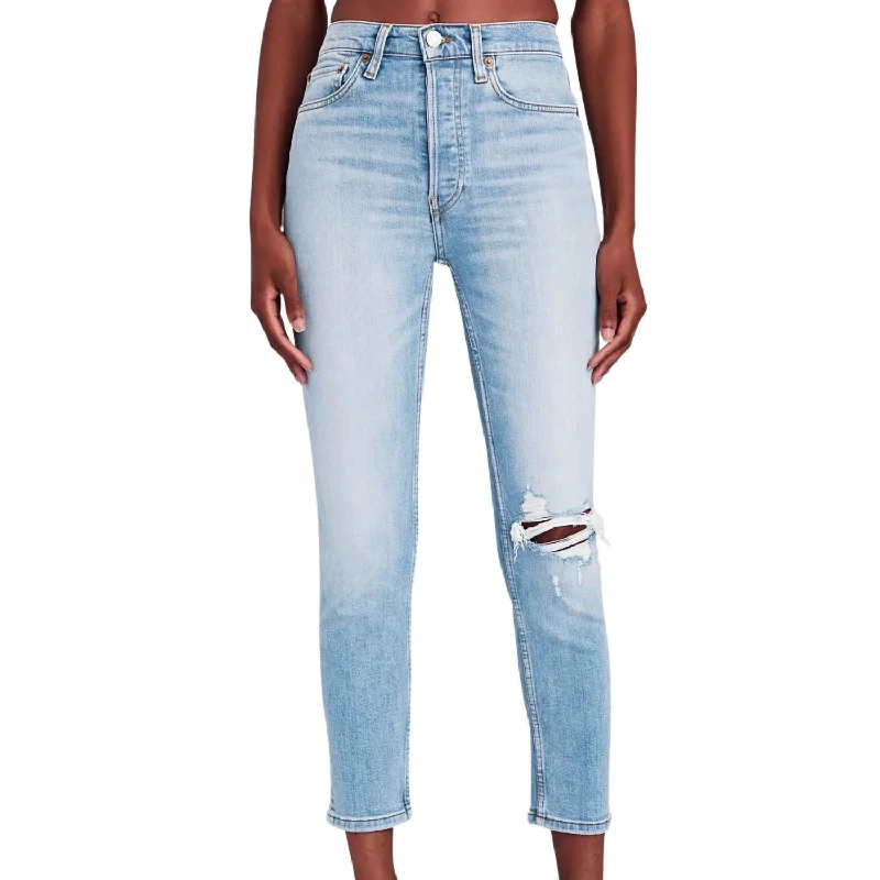 Women's Stretch Pants-90's High-Rise Ankle Crop Jean In Worn Light Azure