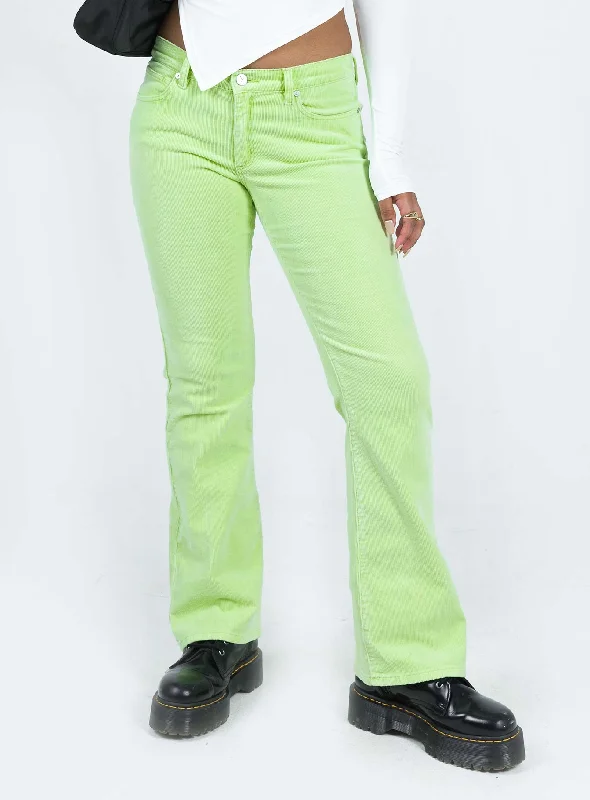 Women's Drawstring Pants-Abrand 99 Low Boot Faded Fluro Cord Green