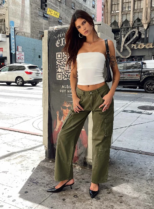 Women's Fashion Pants-Ahstin Cargo Jeans Green Petite