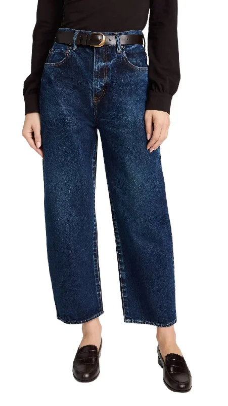 Women's Snap Button Pants-Allensworth Round Jean In Dark Blue