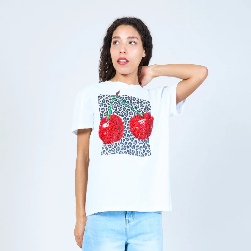 Bold cherry and leopard print t-shirt wholesale