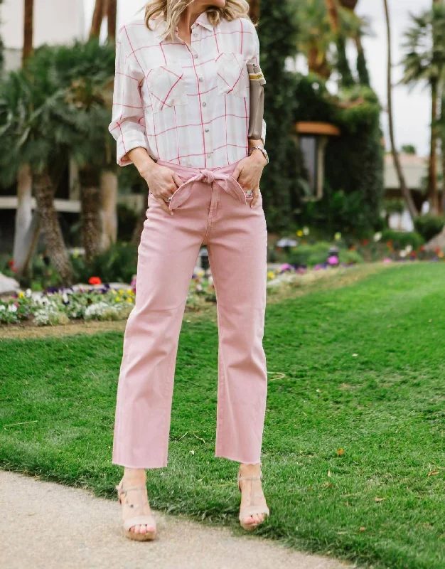 Women's Ethnic Print Pants-Bowie Tie Front Jeans In Peach Rose