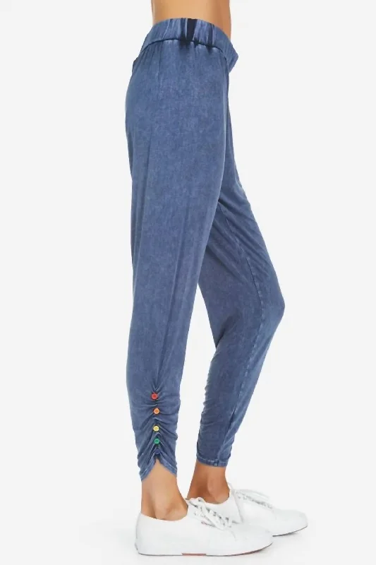 Women's Safari Pants-Button Sweatpant In Blue