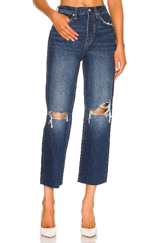 Women's Solid Color Pants-Cassie Crop Super High Rise Straight Jean In Motive Distressed