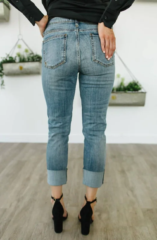 Women's Double-Waist Pants-Catherine Boyfriend Raw Hem Cuffed Jean In Blue