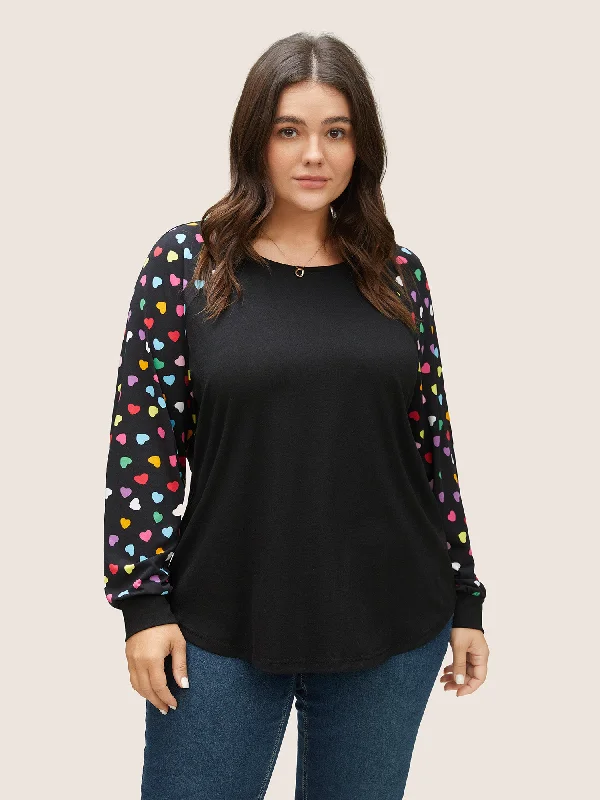 Colour Heart Print Raglan Sleeve T-shirt