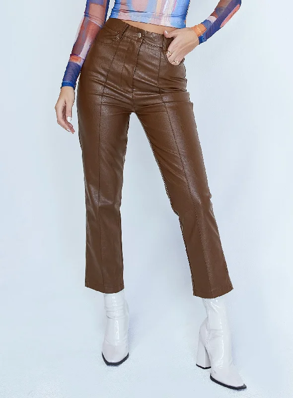 Women's Faux Leather Pants-Dusty Pants Brown