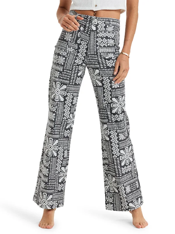 Women's Midi Pants-Roxy Ladies Coastal Cruiser Printed Wide Leg Pant