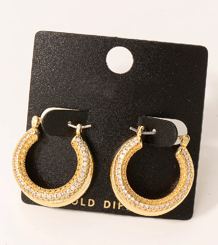 Women's Cargo Pants-Gold Dipped Pave Mini Layered Hoop Earrings