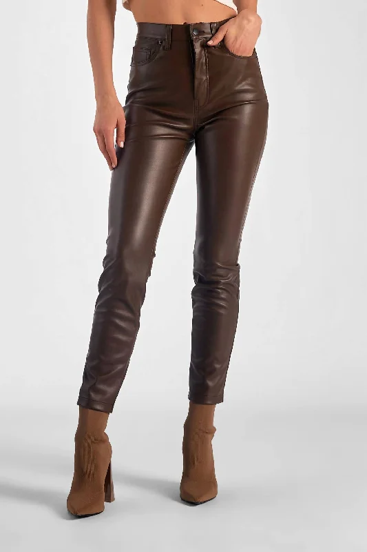 Women's Bootcut Pants-Faux Leather Straight Leg Pant In Brown