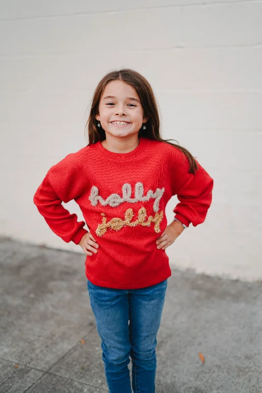 Women's Stone Wash Pants-Girls Holly Jolly Sweater Top