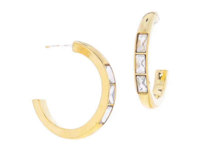 Women's Travel Pants-Jane Marie 18K Gold Plated Hoop with Clear Baguette Crystal Accents Earrings