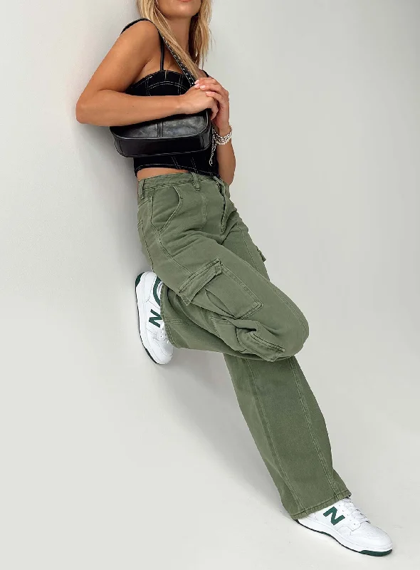 Women's Gradient Pants-Jora Cargo Jeans Green