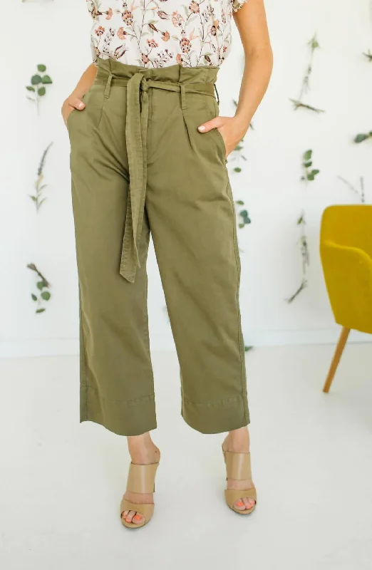 Women's Herringbone Pants-Katie Paperbag Pant In Olive