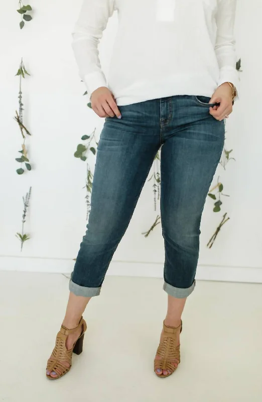 Women's Linen Pants-Lily Midrise Skinny Crop Jean In Blue