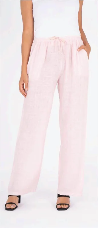 Women's Light Wash Pants-Linen Pant In Pink