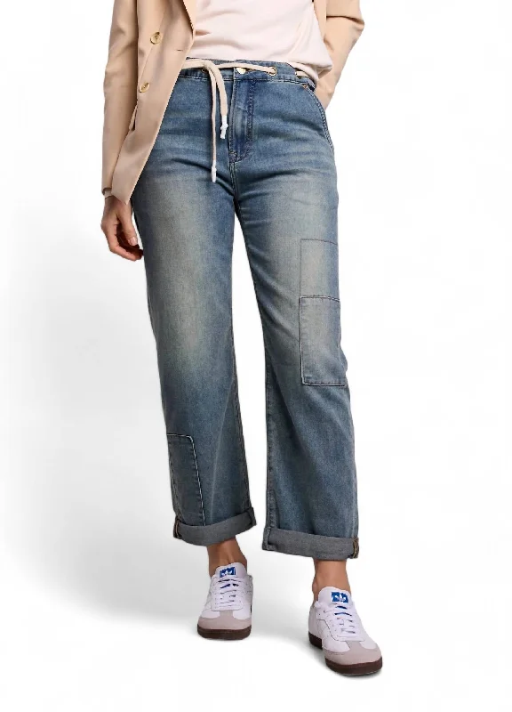 Women's Culotte Pants-Loose Fit Cropped Jean In Vintage Blue