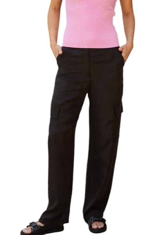 Women's Moto Pants-Mella Cargo Pants In Black